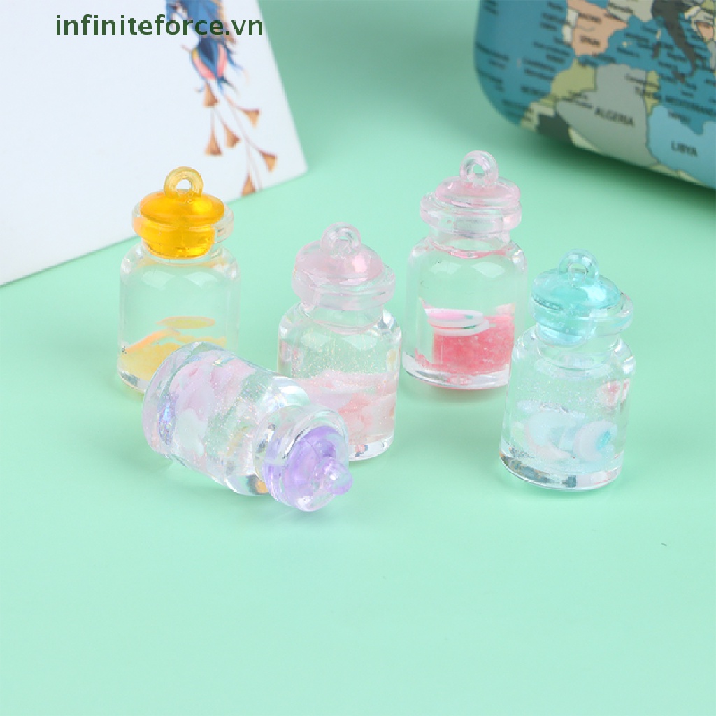 Set 10 Mặt Dây Chuyền Resin Phát Sáng DIY Hình Chai Nước Hoạt Hình Đáng Yêu