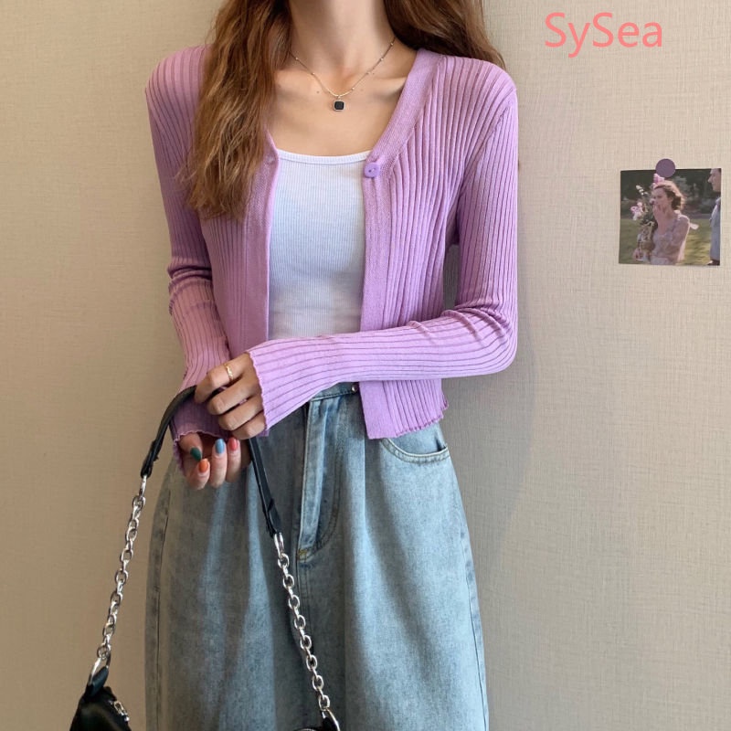 Áo Cardigan Tay Dài Cổ Chữ V Thời Trang Hàn Quốc Cho Nữ