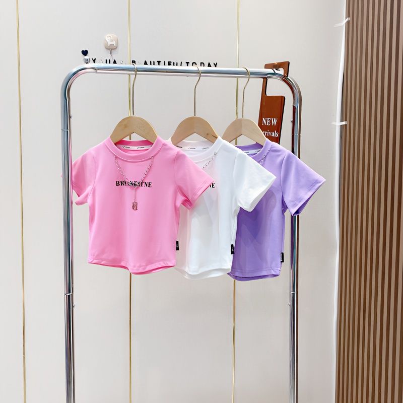 Áo Thun Tay Ngắn Phong Cách Thời Trang Hàn Quốc Mới Cho Bé Gái