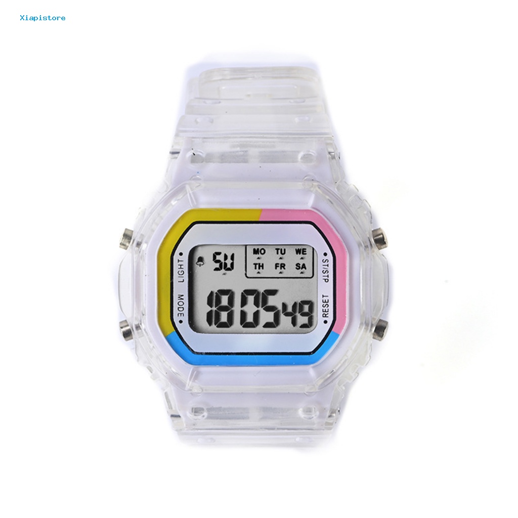Đồng Hồ Đeo Tay Điện Tử Mặt Vuông Màu Cầu Vồng Chống Thấm Nước Thời Trang Cho Bé