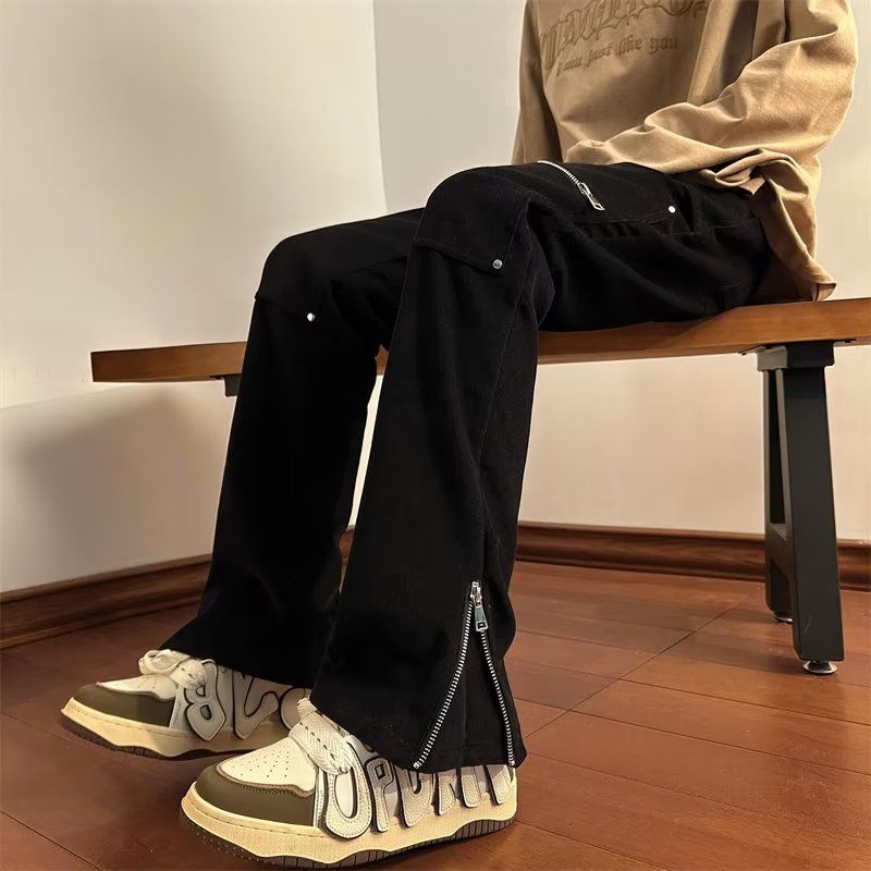 Quần Yếm Dáng Suông Rộng Xẻ Tà Có Khóa Kéo Phong Cách Hip Hop Đường Phố Cho Nam Và Nữ