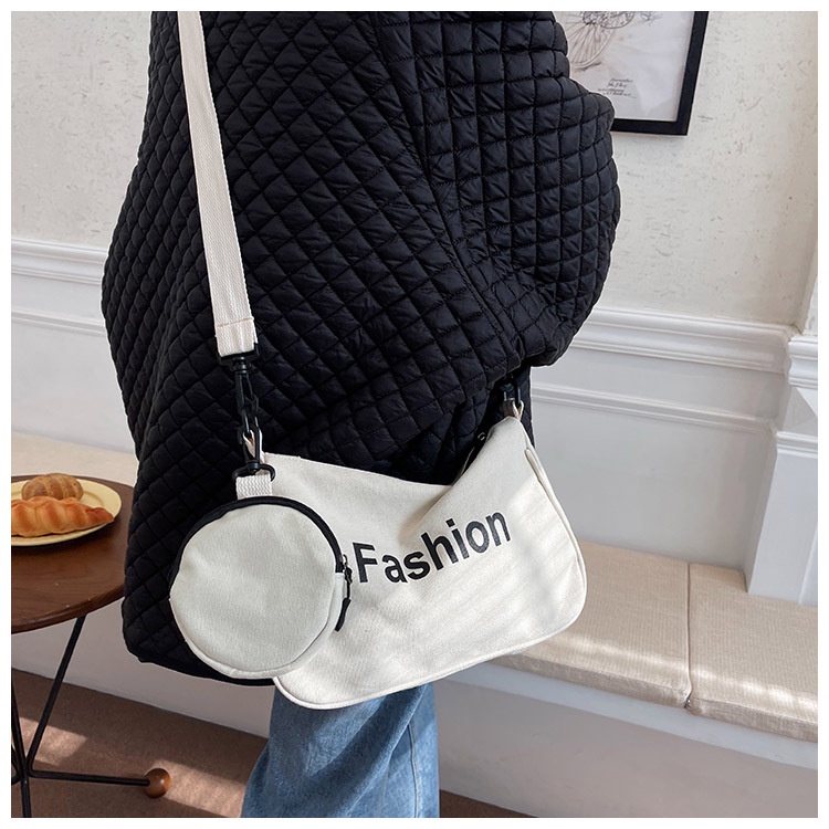 Túi Xách Vải Canvas Đeo Vai In Chữ Phong Cách Hàn Quốc Thời Trang Cho Nữ