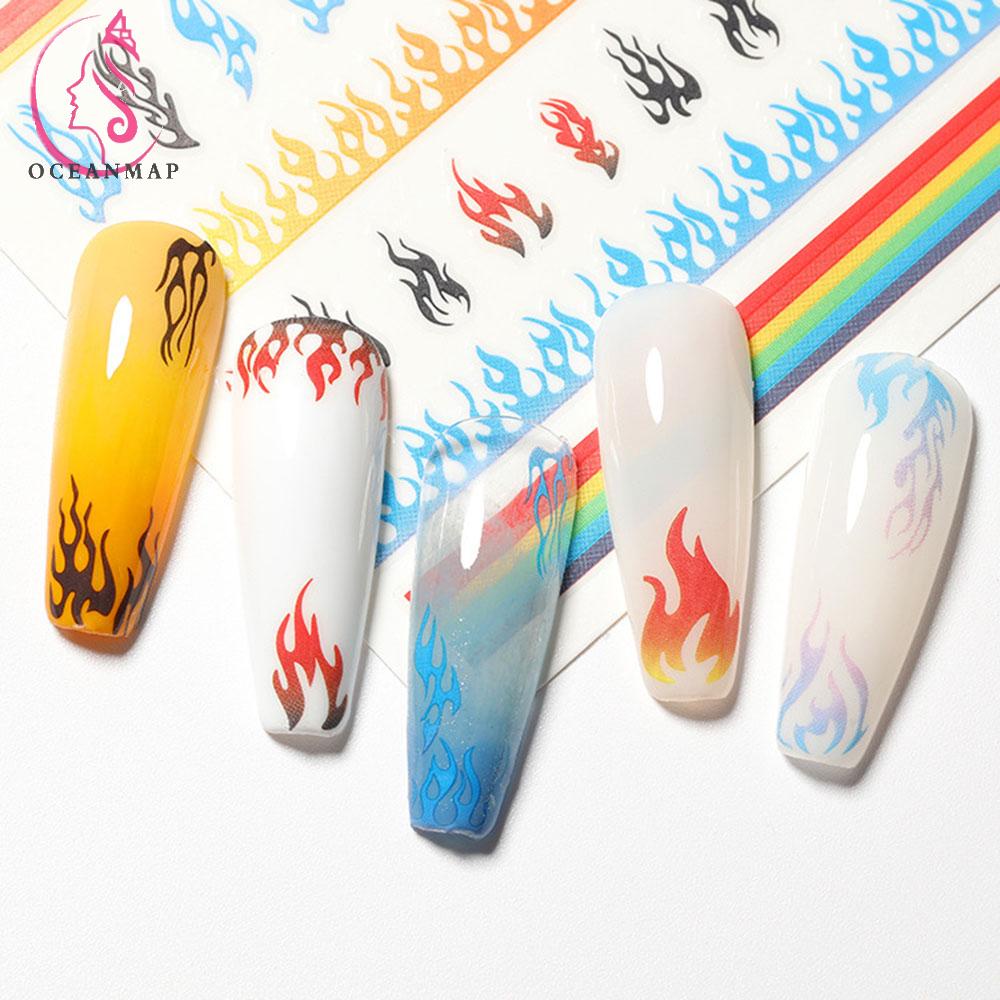 [Hàng mới về] Miếng dán trang trí móng tay hình ngọn lửa 3d nhiều màu sắc thời trang DIY