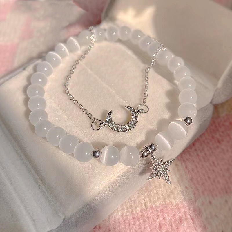 Vòng Tay Hai Lớp Đính Hạt Hình Ngôi Sao Mặt Trăng Thiết Kế Đơn Giản Thời Trang Cho Nữ