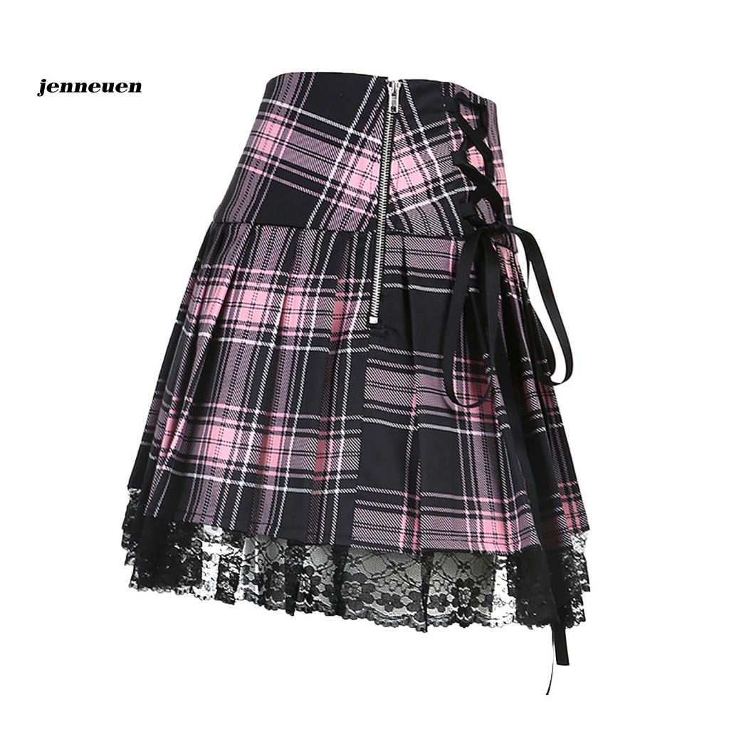 Chân Váy Ngắn Hóa Trang Mini Xếp Ly Phối Dây Cột Sọc Ca Rô Gợi Cảm Cho Nữ