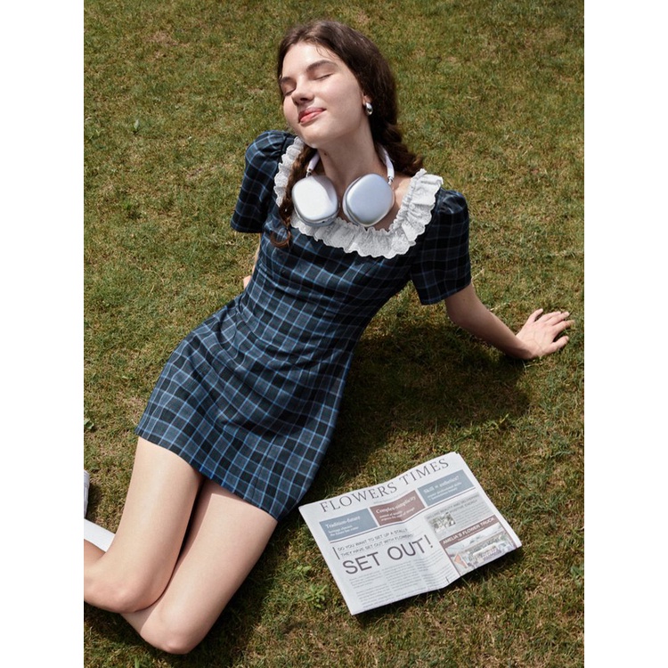 Đầm Ngắn Dáng Chữ A Cổ Vuông Họa Tiết Kẻ Sọc Màu Tương Phản Thời Trang Mùa Hè Hàng Mới 2023