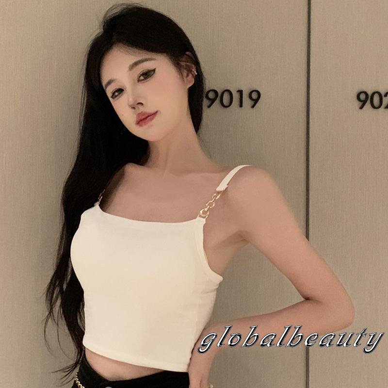 Áo Croptop Không Tay Có Mút Đệm Màu Sắc Đơn Giản Dành Cho Nữ