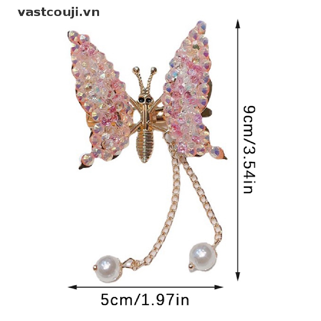 Kẹp Tóc Hình Bướm Đính Đá Tua Rua Xinh Xắn Cho Bé Gái