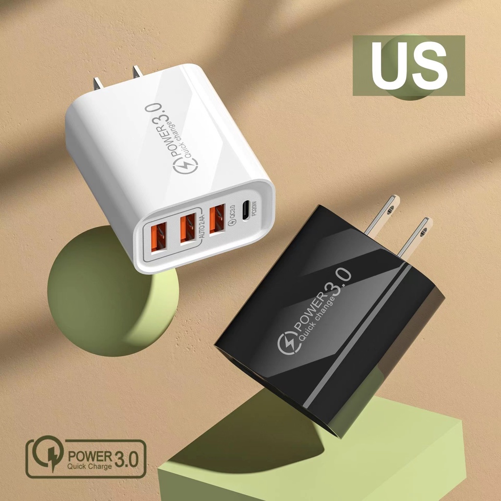 Củ Sạc Nhanh 20W 3USB + PD 4 Cổng QC3.0 Cho iPhone Android