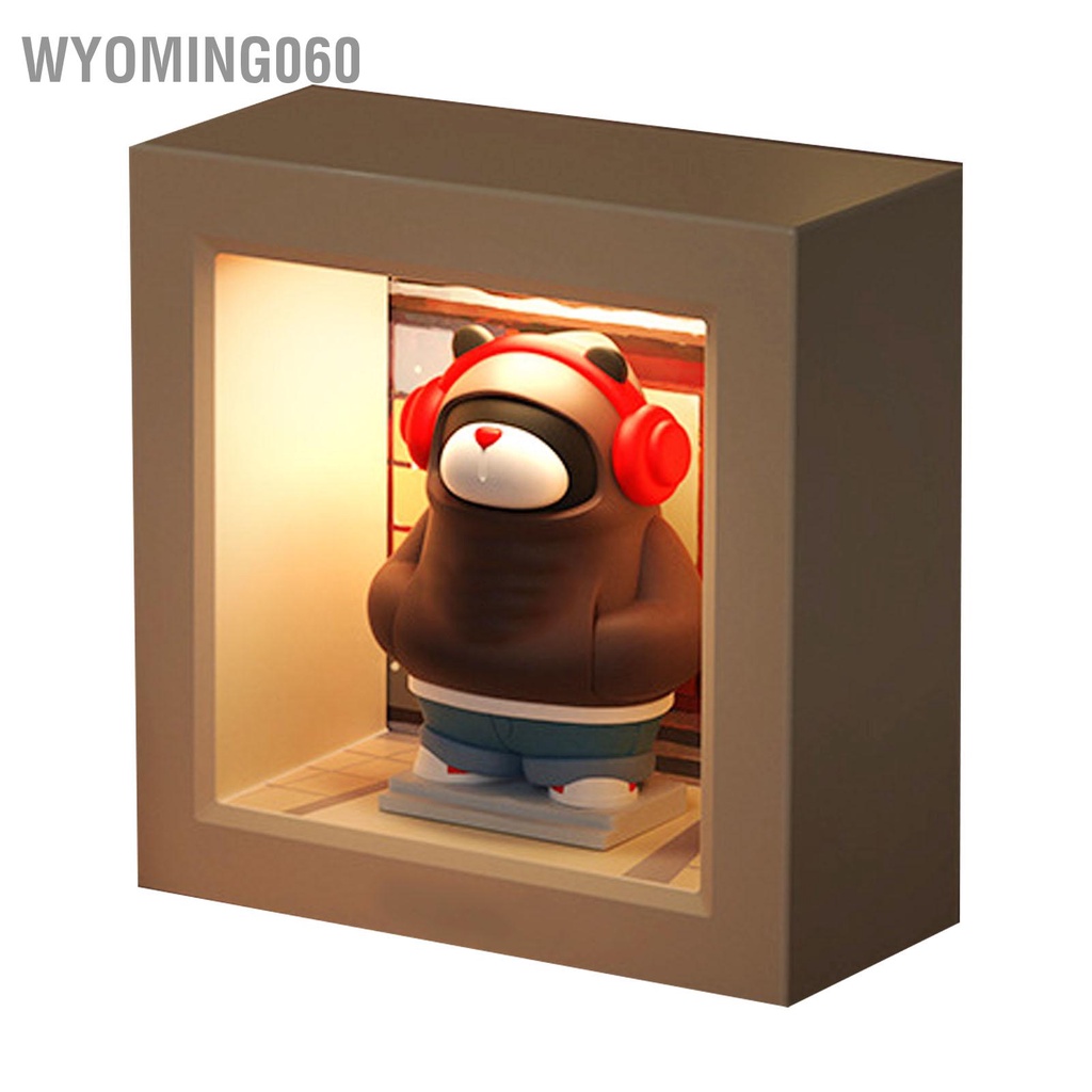 Wyoming060 Khung ảnh gấu hoạt hình Đèn ngủ nam châm có thể điều chỉnh