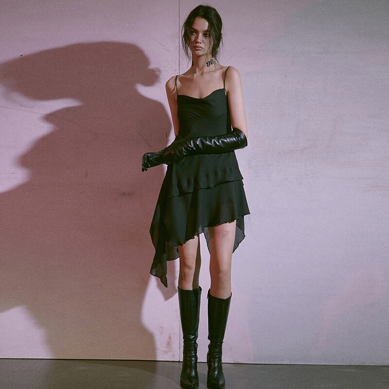 Đầm Mini Dáng Chữ A Không Tay Thiết Kế Không Đồng Đều Quyến Rũ Phong Cách Pháp Thanh Lịch Thời Trang Cho Nữ