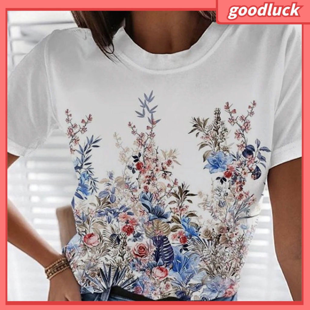 Áo Thun Cổ Tròn In Họa Tiết Hoa 3D Màu Nhuộm Thời Trang Cho Nữ