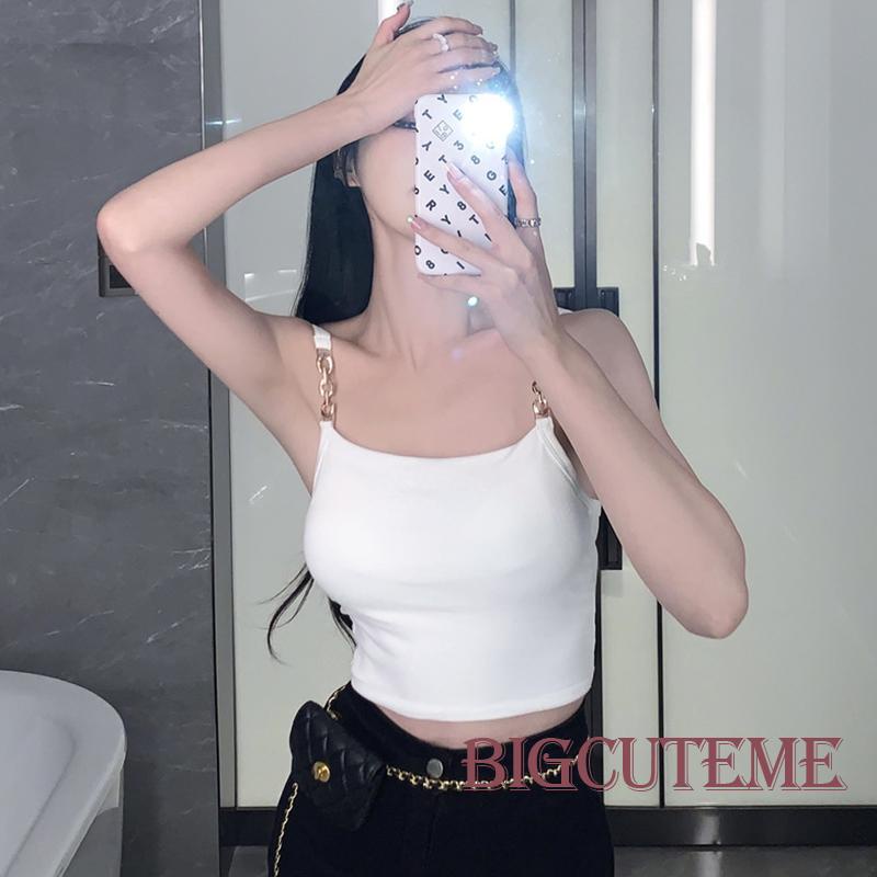 Áo Crop Top Hai Dây Có Mút Đệm Màu Sắc Đơn Giản Thời Trang Mùa Hè Dành Cho Nữ