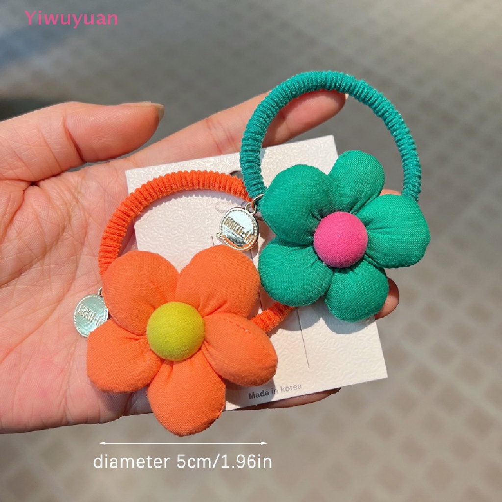 1 Dây Cột Tóc Co Giãn Đính Hoa Màu Trơn Dễ Thương Cho Bé Gái