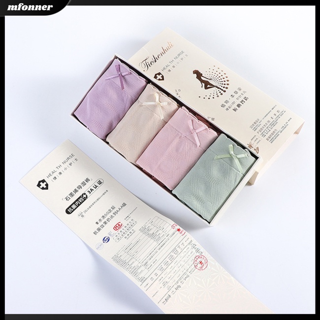 Set 4 Quần Lót Cotton Không Đường May Lưng Vừa Đính Nơ Dễ Thương Cho Nữ