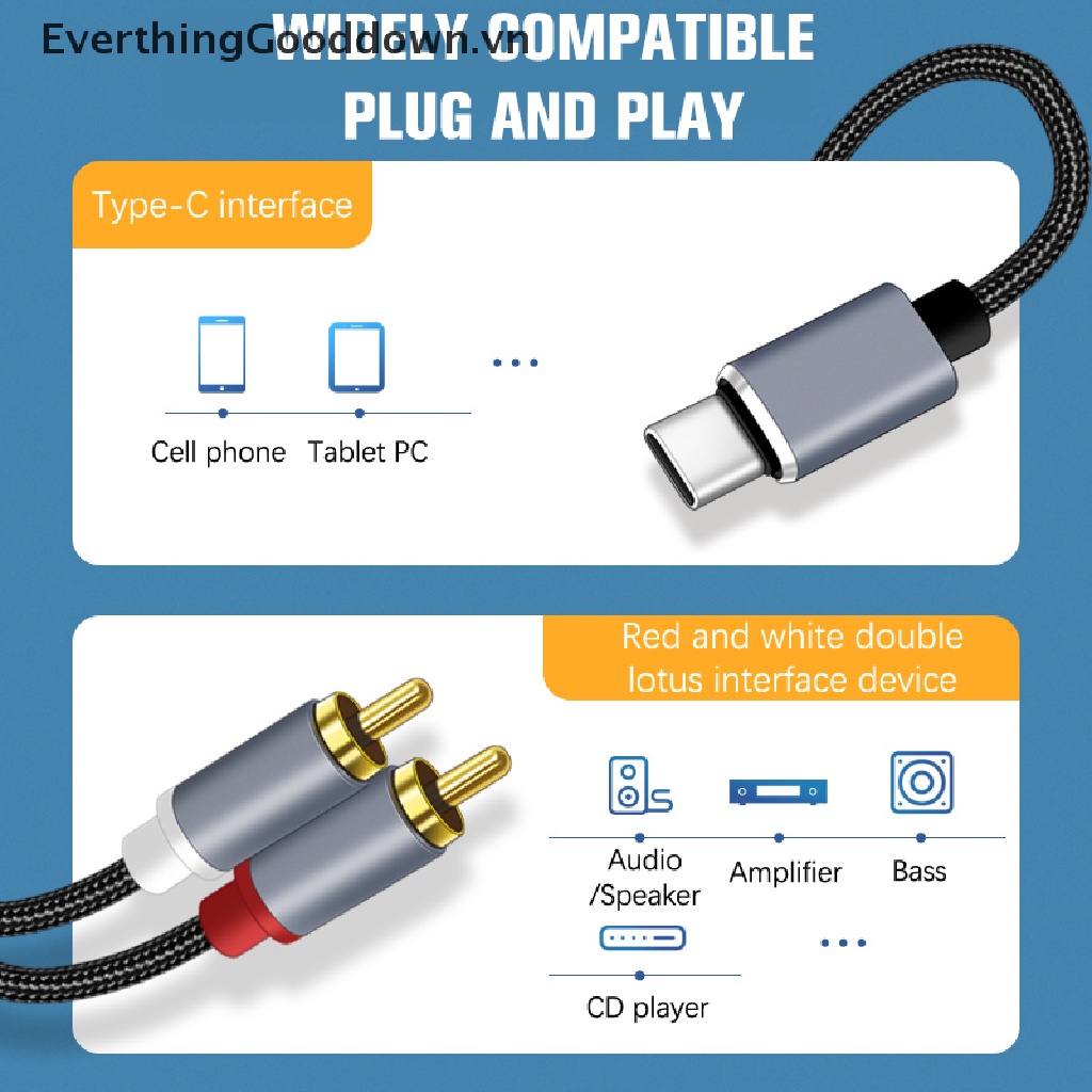 Cáp Chuyển Đổi Cổng Type C Sang RCA Aux 2 RCA Dài 1M Chuyên Dụng Cho Điện Thoại / Laptop