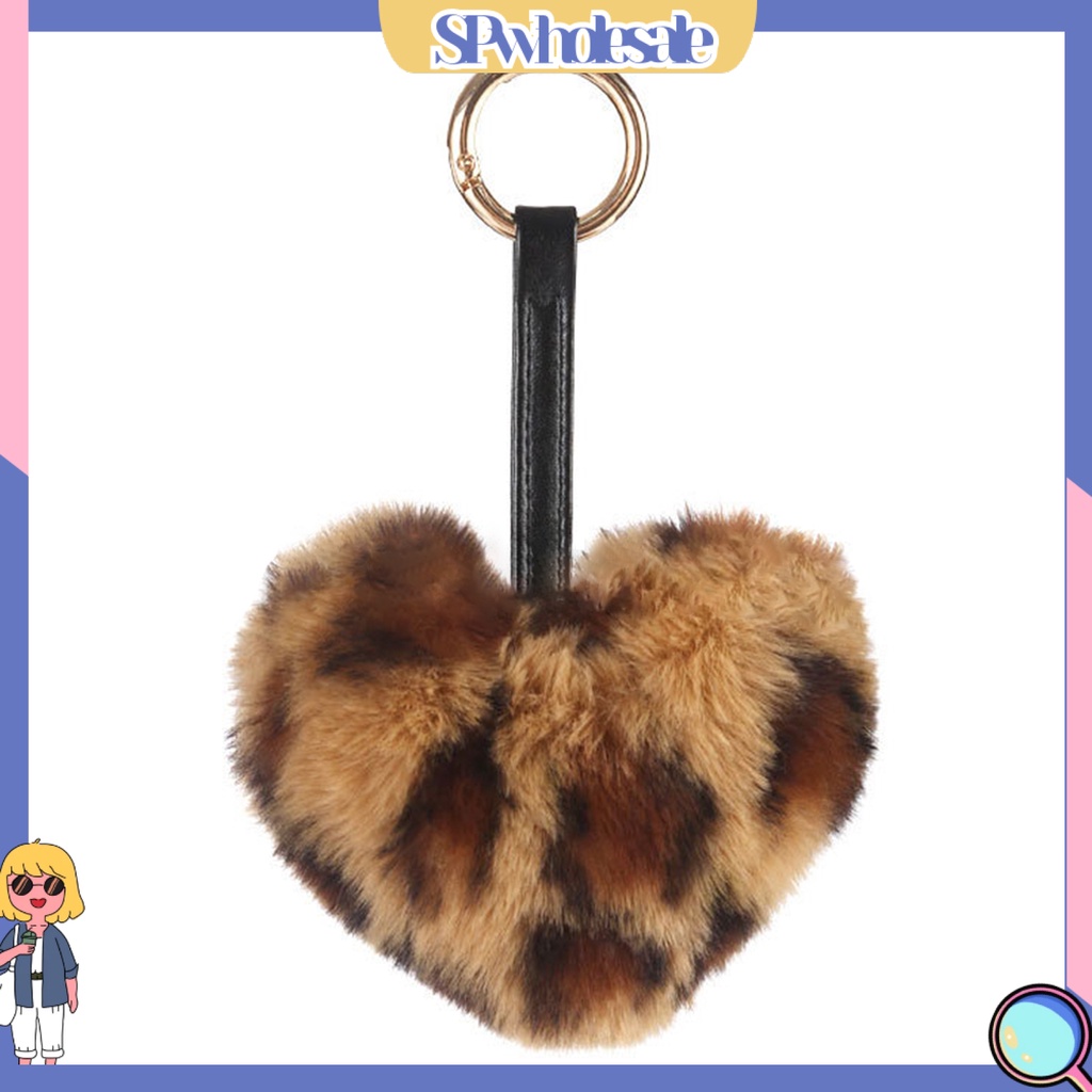 <SPwholesale> Móc Khóa Hình Trái Tim Họa Tiết Da Báo Bằng Lông Nhung Thời Trang
