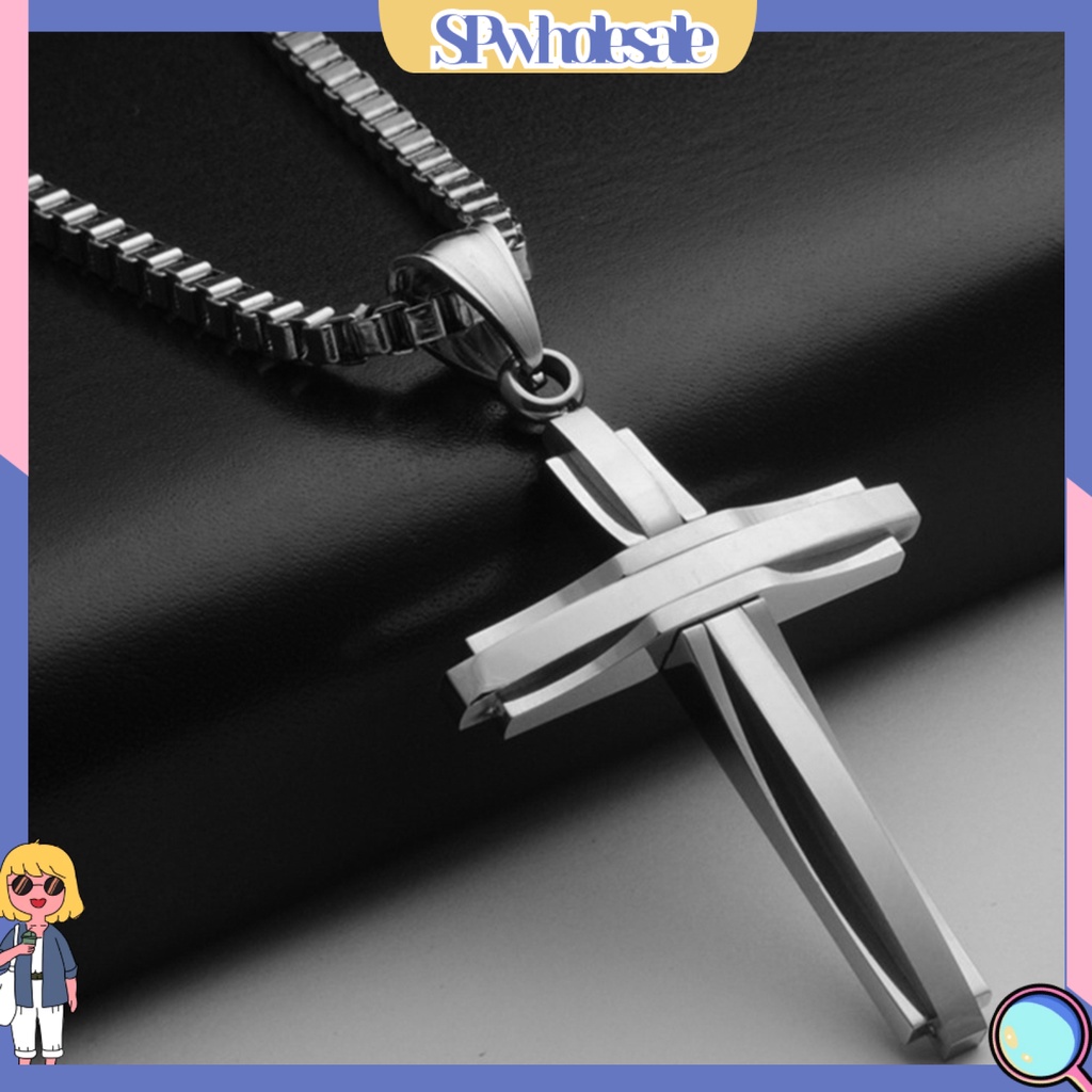 &lt;SPwholesale&gt; Vòng cổ Thép Titan Mặt Thánh Giá Thời Trang Cho Nam