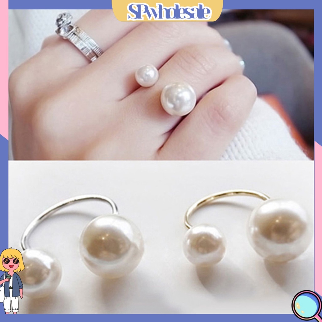 <SPwholesale> Nhẫn Hở Hai Đầu Đính Ngọc Trai Nhân Tạo Bằng Hợp Kim Thời Trang Cho Nữ