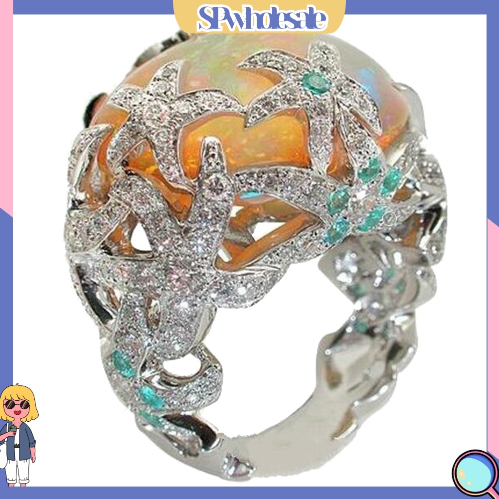<SPwholesale> Nhẫn Đính Đá Opal Nhân Tạo Hình Sao Biển Phong Cách Vintage