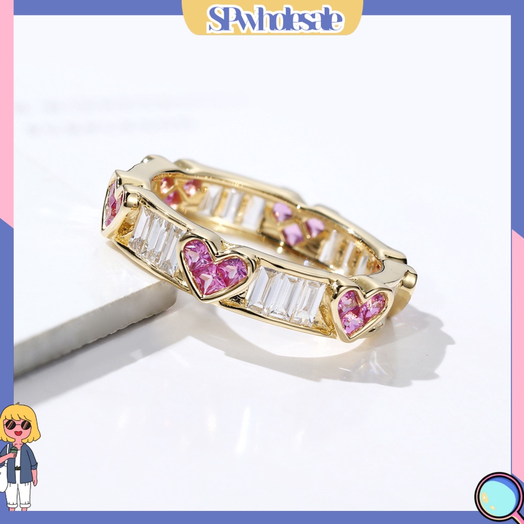 <SPwholesale> Nhẫn Hình Trái Tim Đính Đá Zircon Thời Trang Cho Nữ