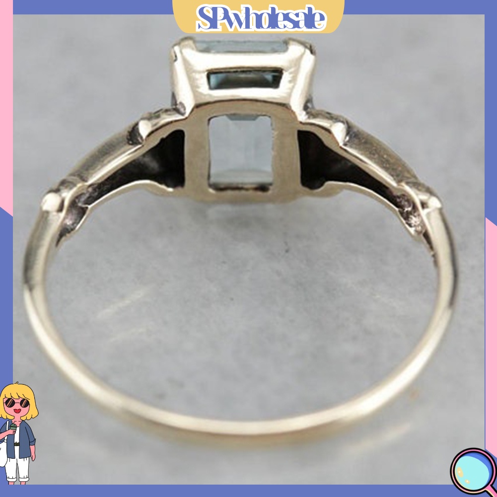 <SPwholesale> Nhẫn Đính Hôn Đính Đá Topaz Giả Hình Vuông Thanh Lịch Dành Cho Nữ