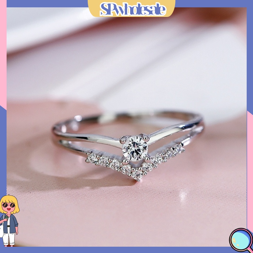 <SPwholesale> Nhẫn Đính Hôn Đính Đá Chữ V Thời Trang Dành Cho Nữ