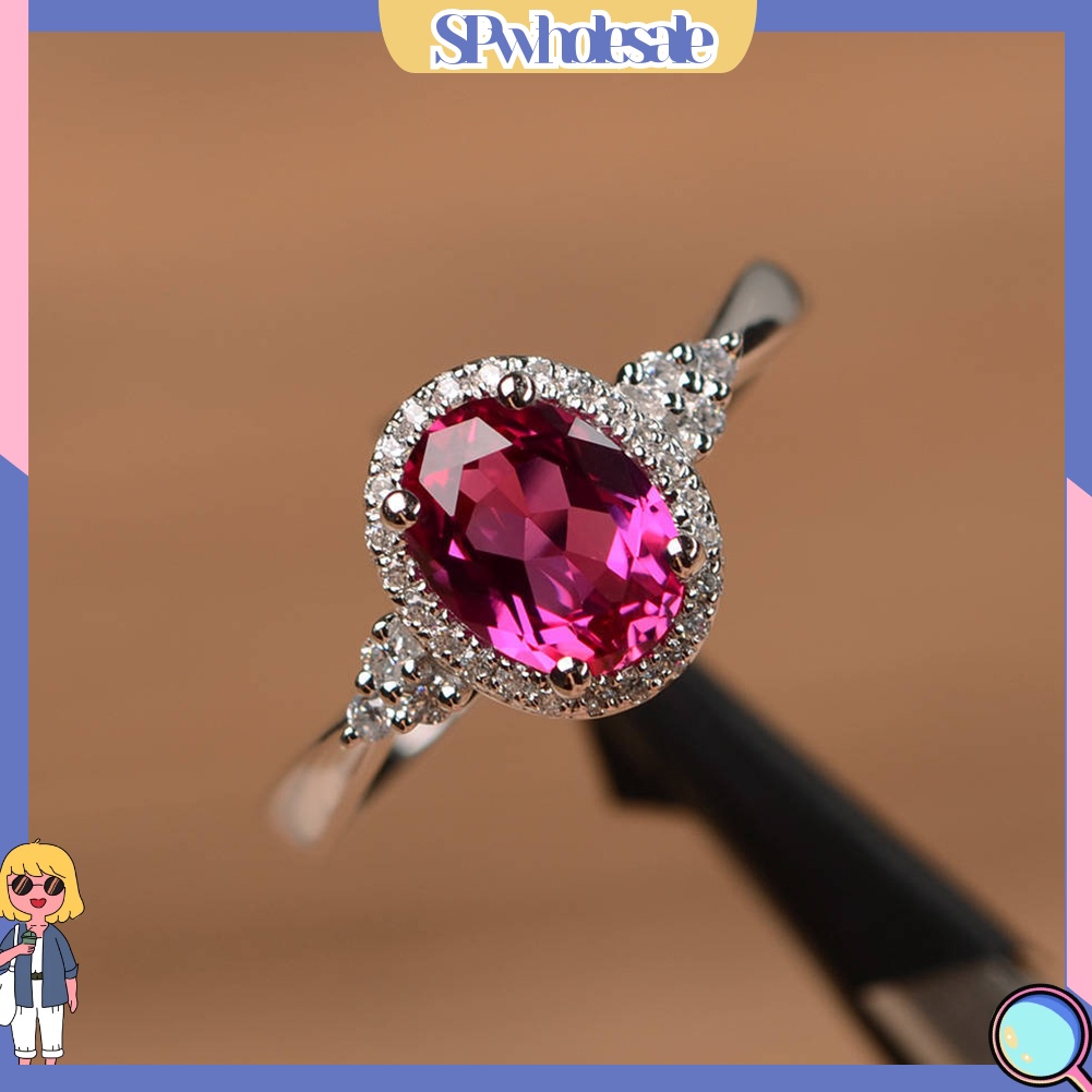<SPwholesale> Nhẫn Đính Hôn Đính Đá Zircon Hình Oval Thời Trang Cho Nữ