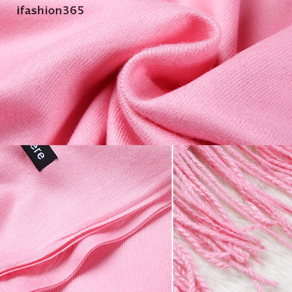 Khăn Choàng Cổ Dệt Kim Dày Dặn Màu Trơn Đính Tua Rua Thời Trang Mùa Đông Cho Nữ [ifashion365]