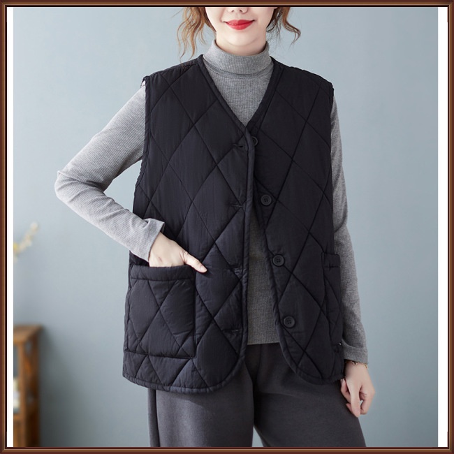 Áo Khoác Phao Không Tay Cổ Chữ V Dáng Rộng Cỡ Lớn Thời Trang Cho Nữ