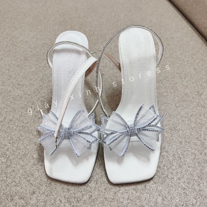 Sandanl cao gót thời trang 9p đá cao cấp kèm nơ xinh Mã V58 kèm ảnh thật