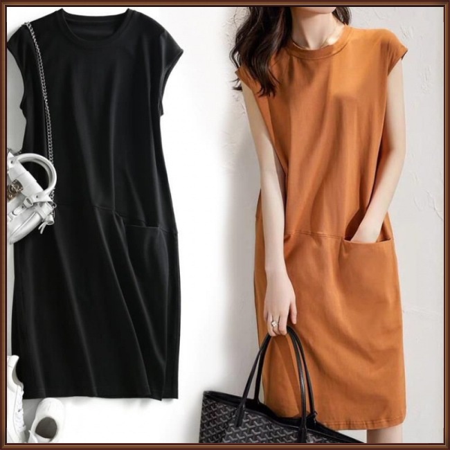 Đầm Cổ Tròn Dáng Rộng Màu Sắc Thanh Lịch Dành Cho Nữ