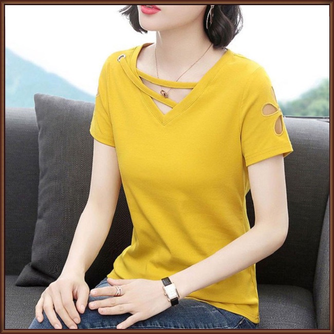 Áo Thun Tay Ngắn Cổ Chữ V Màu Sắc Thời Trang Dành Cho Nữ
