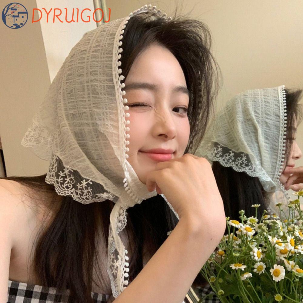 Khăn Choàng Cổ Hình Tam Giác Phối Ren Ruy Băng Dễ Thương Phong Cách Hàn Quốc