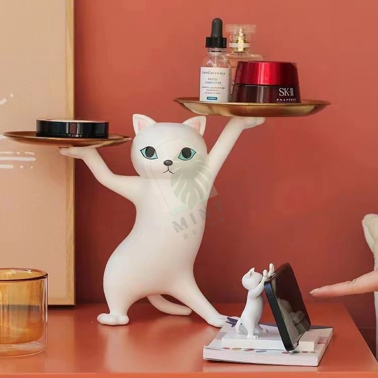 Tượng Mèo lắc hông bê 2 khay vui vẻ MINT DECOR Khay Đựng Đồ Đôi Trang Trí Nhà Cửa để Chìa Khóa Quà tân gia khai trương