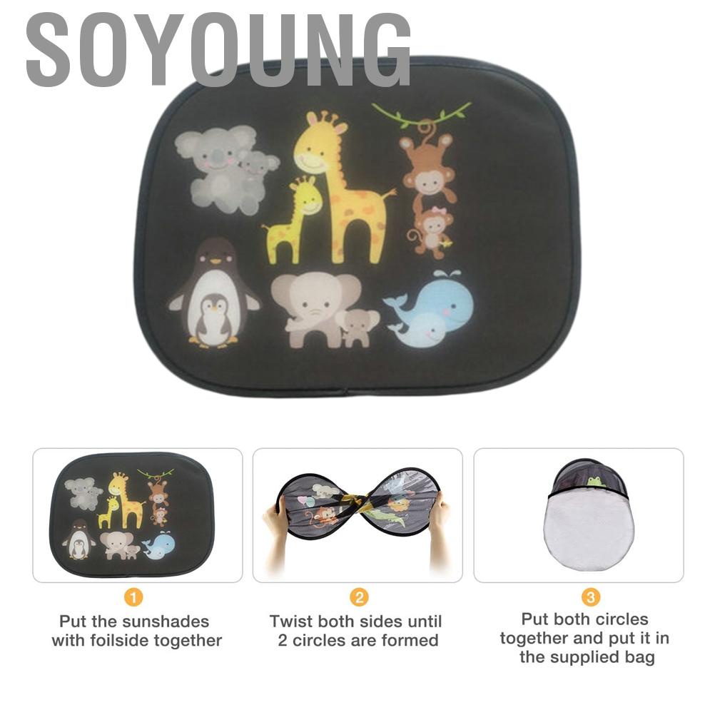 Soyoung 2Pcs Car Window Shades for Baby Cartoon PVC Electrostatic Film Side Sun Shade Sticker