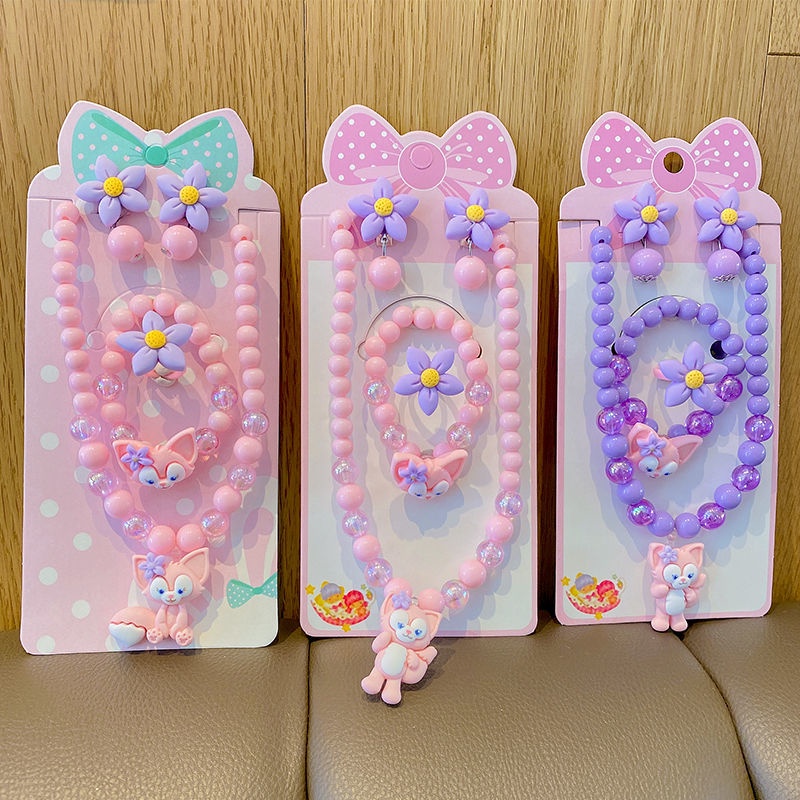 Bộ Trang Sức Vòng Cổ Nhẫn Bông Tai Kiểu Hoạt Hình Màu Dạ Quang Dễ Thương Cho Bé