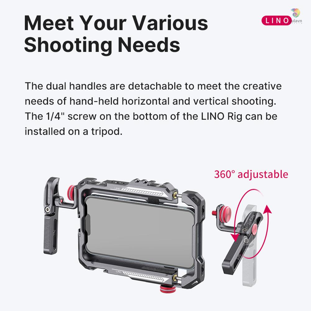 Khung Gắn Điện Thoại Ulanzi Lino Tay Cầm Kép Bằng Hợp Kim Nhôm Với Lỗ Vít 1 / 4 Inch Cho iPhone 13 mini / 13 P