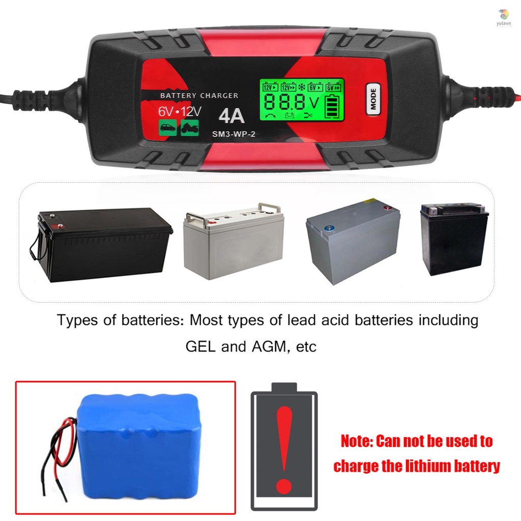 Thiết Bị Sạc Pin Tự Động Thông Minh 6V / 12V 4Amp Màn Hình LCD Cho Xe Hơi / Tàu Thuyền