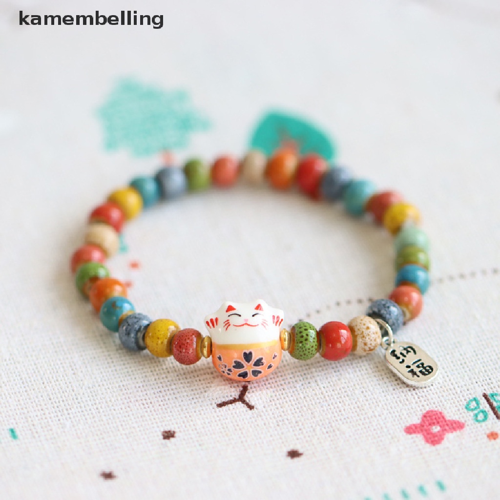 Vòng Tay Hạt Sứ Hình Mèo May Mắn Nhiều Màu Dễ Thương Tùy Chỉnh Thời Trang Cho Nữ