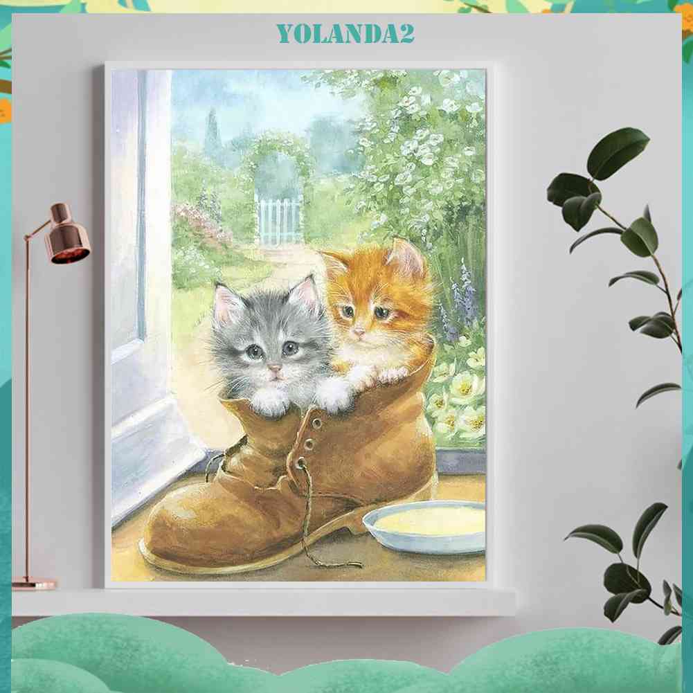 Tranh Đính Đá Kim Cương Toàn Bộ 5D DIY Hình Vẽ Mèo Trang Trí Nhà Cửa