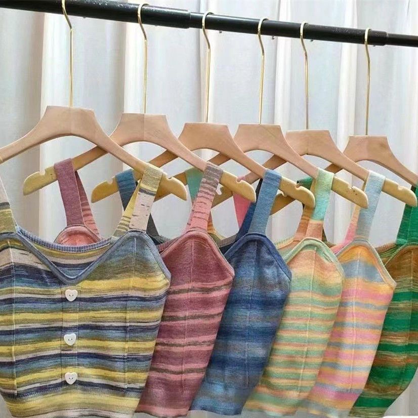 COZOK Áo Dệt Kim Sát Nách Dáng Ôm Kẻ Sọc Cầu Vồng Thời Trang Quyến Rũ