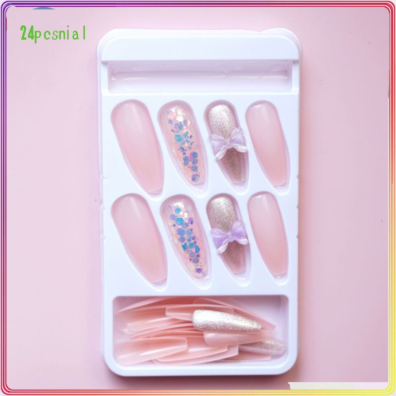 Z-78 Miếng Dán Móng Tay Giả Kim Sa Hình Bướm Màu Tím Pha Lê Handmade/Móng Tay Giả 3d / Móng Tay Giả Kèm Keo Móng Dài/ nơ kèm keo dán dễ thương xinh xắn