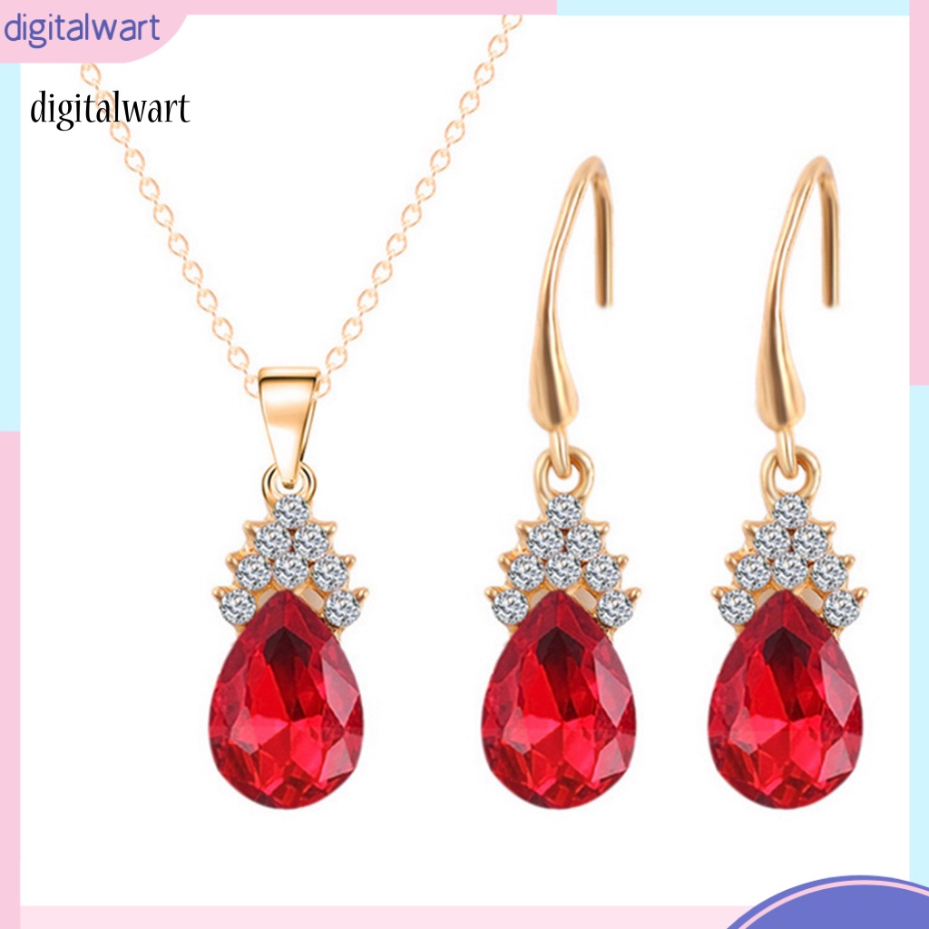 Kỹ Thuật Số| Bộ Trang Sức 2 Món Bằng Đồng Đính Đá Zircon Hình Giọt Nước