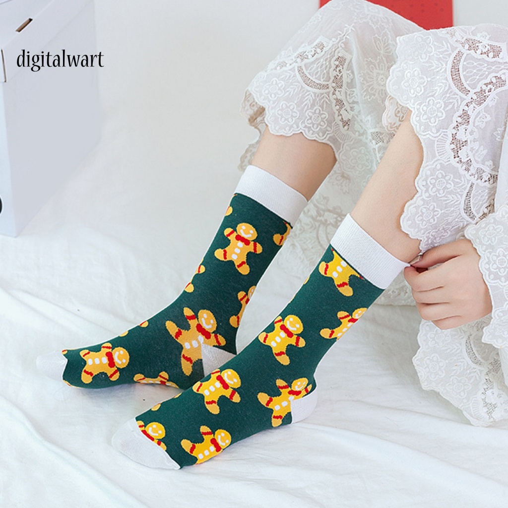 Kỹ Thuật Số| 1 Đôi Tất Bắp Chân Bằng Cotton Mềm Co Giãn Thoáng Khí Chống Trượt In Họa Tiết Giáng Sinh
