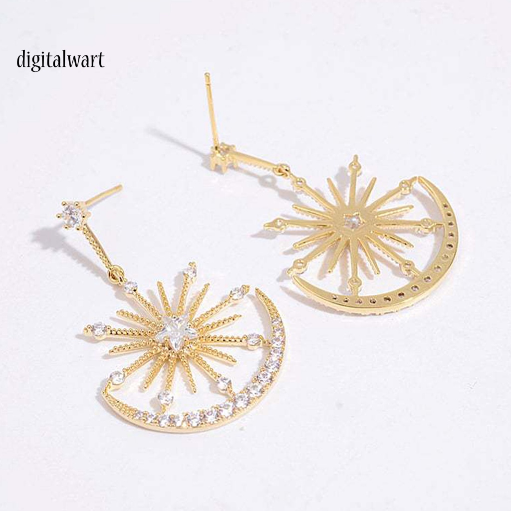 Kỹ Thuật Số| 1 Đôi Bông Tai Hình Mặt Trăng Ngôi Sao Đính Đá Phong Cách Hàn Quốc