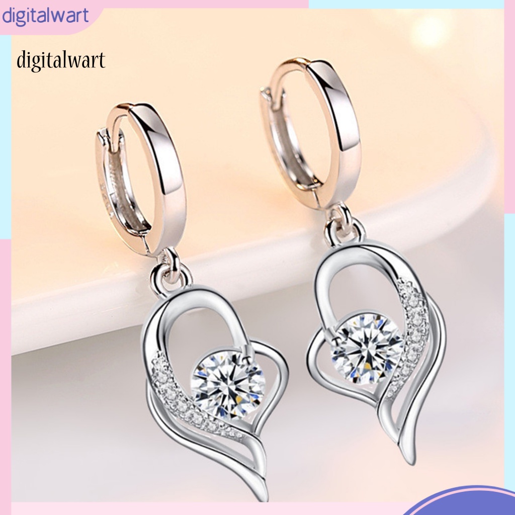 Kỹ Thuật Số| 1 Đôi Bông Tai Hình Trái Tim Đính Pha Lê Lấp Lánh Chất Lượng Cao Dành Cho Nữ