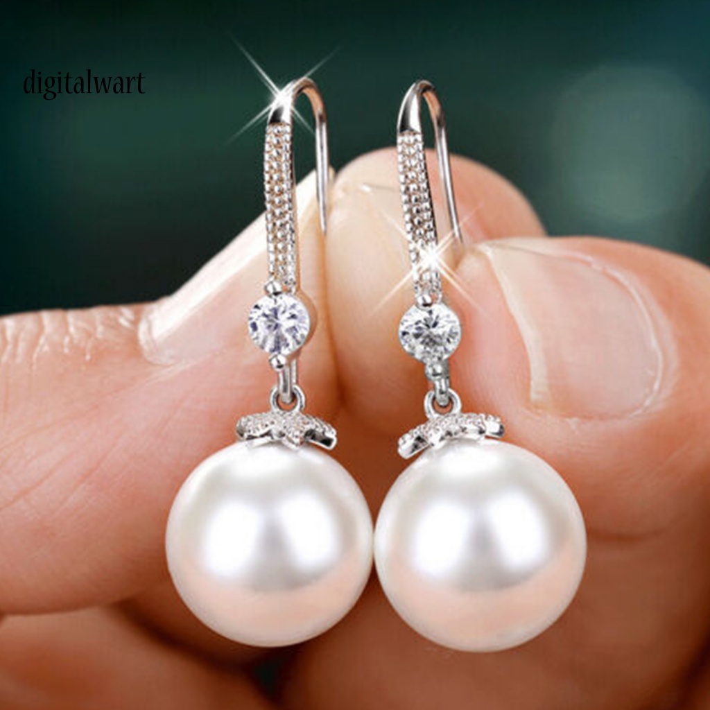 Kỹ Thuật Số| 1 Đôi Bông Tai Móc Đính Ngọc Trai Giả Lấp Lánh Thời Trang Dự Tiệc