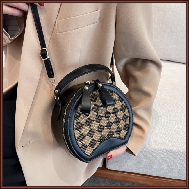 Túi Xách Đeo Vai Giả Da Khóa Nam Châm Hình Tròn Sọc Ca Rô Thời Trang Nữ Sành Điệu