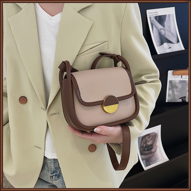 Túi Đeo Chéo Giả Da Dáng Vuông Nhỏ Màu Tương Phản Thời Trang Cho Nữ